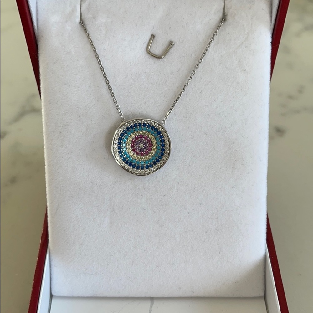 Sterling silver evil eye pendant plated 14k